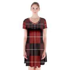 Modern Red Plaids Short Sleeve V-neck Flare Dress by ConteMonfrey