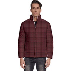 Dark Red Small Plaids Lines Men s Puffer Bubble Jacket Coat by ConteMonfrey