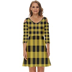 Black And Yellow Small Plaids Shoulder Cut Out Zip Up Dress by ConteMonfrey