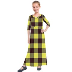 Black And Yellow Plaids Kids  Quarter Sleeve Maxi Dress by ConteMonfrey