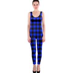 Neon Blue And Black Plaids One Piece Catsuit by ConteMonfrey