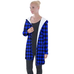Neon Blue And Black Plaids Longline Hooded Cardigan by ConteMonfrey
