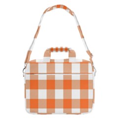 Orange And White Plaids Macbook Pro 16  Shoulder Laptop Bag by ConteMonfrey