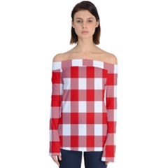 Red And White Plaids Off Shoulder Long Sleeve Top by ConteMonfrey
