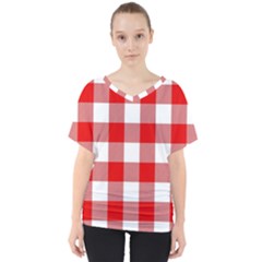 Red And White Plaids V-neck Dolman Drape Top by ConteMonfrey