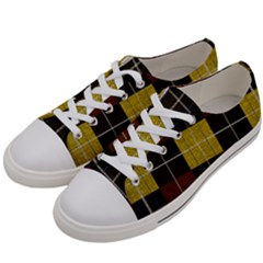 Modern Black Red Golden Plaids Men s Low Top Canvas Sneakers by ConteMonfrey