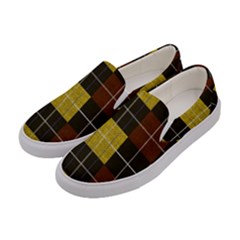 Modern Black Red Golden Plaids Women s Canvas Slip Ons by ConteMonfrey