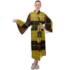 Modern Black Red Golden Plaids Maxi Velour Kimono by ConteMonfrey