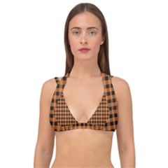 Orange Black Small Plaids Double Strap Halter Bikini Top by ConteMonfrey