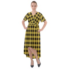 Black And Yellow Small Plaids Front Wrap High Low Dress by ConteMonfrey