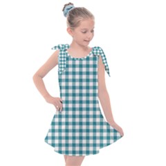 Straight Blue White Small Plaids Kids  Tie Up Tunic Dress by ConteMonfrey