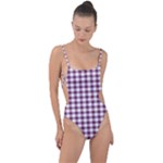 Straight Purple White Small Plaids  Tie Strap One Piece Swimsuit