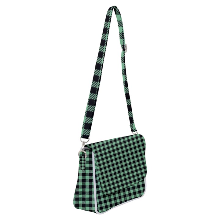 Straight Green Black Small Plaids   Shoulder Bag with Back Zipper