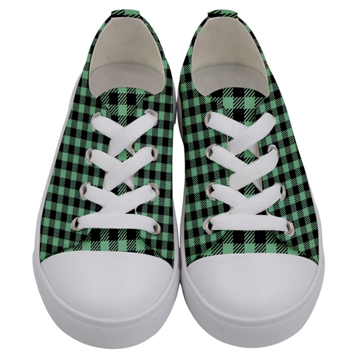 Straight Green Black Small Plaids   Kids  Low Top Canvas Sneakers