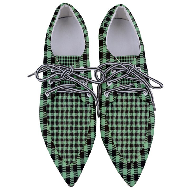 Straight Green Black Small Plaids   Pointed Oxford Shoes