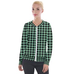 Straight Green Black Small Plaids   Velvet Zip Up Jacket by ConteMonfrey