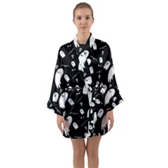 Ghost Background Halloween Long Sleeve Satin Kimono by Wegoenart