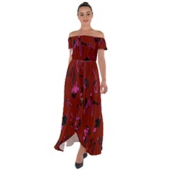 Doodles Maroon Off Shoulder Open Front Chiffon Dress by nateshop