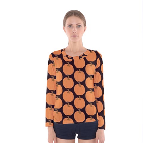 Black And Orange Pumpkin Women s Long Sleeve Tee by ConteMonfrey