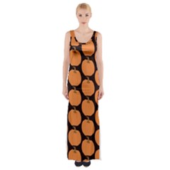 Black And Orange Pumpkin Thigh Split Maxi Dress by ConteMonfrey