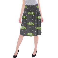 Green Vampire Mouth - Halloween Modern Decor Midi Beach Skirt by ConteMonfrey