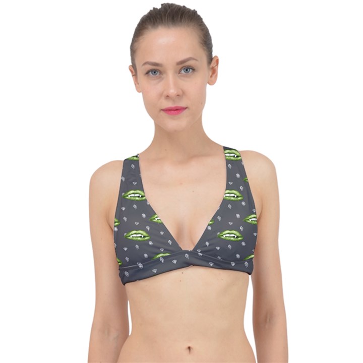 Green Vampire Mouth - Halloween Modern Decor Classic Banded Bikini Top