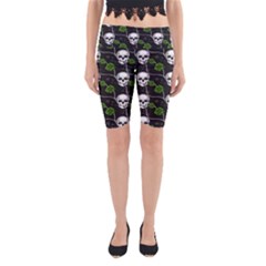 Green Roses And Skull - Romantic Halloween   Yoga Cropped Leggings by ConteMonfrey