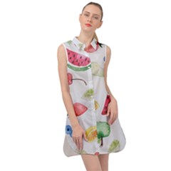Fruit Summer Vitamin Watercolor Sleeveless Shirt Dress by Wegoenart