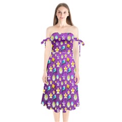 Pattern Shoulder Tie Bardot Midi Dress by nateshop