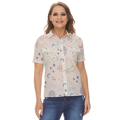 Space Women s Short Sleeve Double Pocket Shirt by nateshop