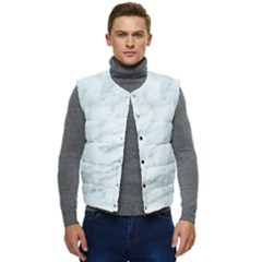 White Marble Texture Pattern Men s Short Button Up Puffer Vest	 by Jancukart