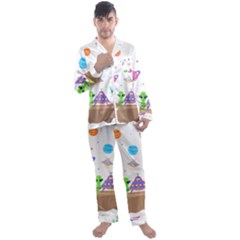 Alien Ufo Star Universe Star Vector Image Men s Long Sleeve Satin Pajamas Set by Jancukart