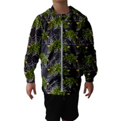 Halloween - Green Roses On Spider Web  Kids  Hooded Windbreaker by ConteMonfrey