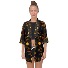 Halloween Background Pattern Open Front Chiffon Kimono