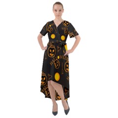 Halloween Background Pattern Front Wrap High Low Dress