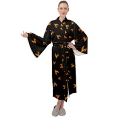 Pattern Flame Black Background Maxi Velour Kimono