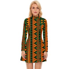 African Pattern Texture Long Sleeve Velour Longline Dress