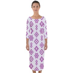 Geometric Pattern Purple Pattern Quarter Sleeve Midi Bodycon Dress by Ravend