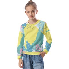 Plants Leaves Border Frame Kids  Long Sleeve Tee With Frill 