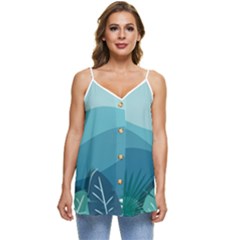 Palm Leaves Waves Mountains Hills Casual Spaghetti Strap Chiffon Top