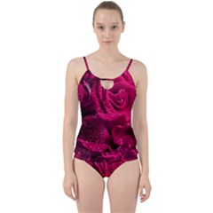 Water Rose Pink Background Flower Cut Out Top Tankini Set by Ravend