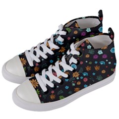 Floral Flower Leaves Background Floral Women s Mid-top Canvas Sneakers