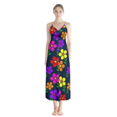 Background Flower Floral Bloom Button Up Chiffon Maxi Dress