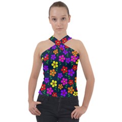 Background Flower Floral Bloom Cross Neck Velour Top