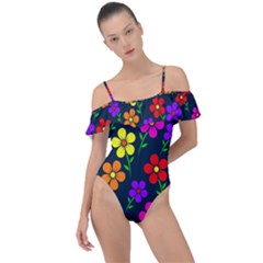 Background Flower Floral Bloom Frill Detail One Piece Swimsuit