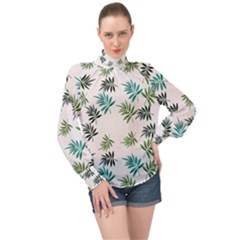 Leaves Plant Design Template High Neck Long Sleeve Chiffon Top