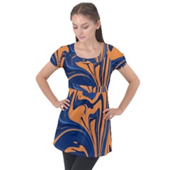 Abstract Background Texture Pattern Puff Sleeve Tunic Top