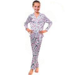 Candy Pink Black-cute Sweat Kid s Satin Long Sleeve Pajamas Set by Ravend