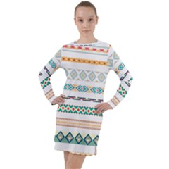 Pattern Colored Line Watercolor Painting Blue Color Splash Long Sleeve Hoodie Dress by danenraven