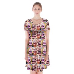 Funny Monsters Teens Collage Short Sleeve V-neck Flare Dress by dflcprintsclothing